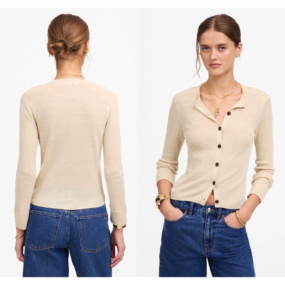 Madewell | NWT Linen-Blend Crewneck Cardigan in Beach Sand | Sz XL